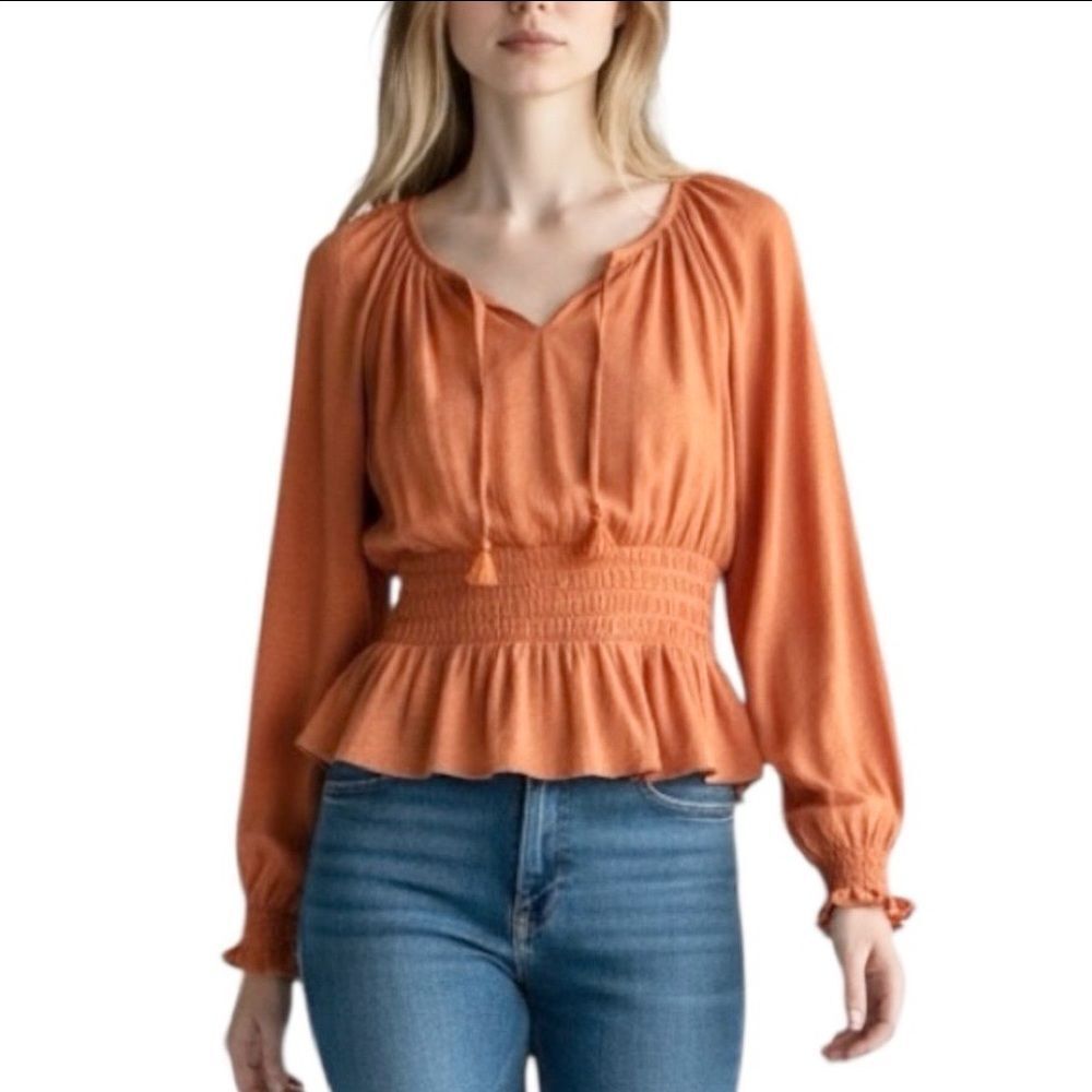 Rust Peasant Blouse Tie Front Top Med